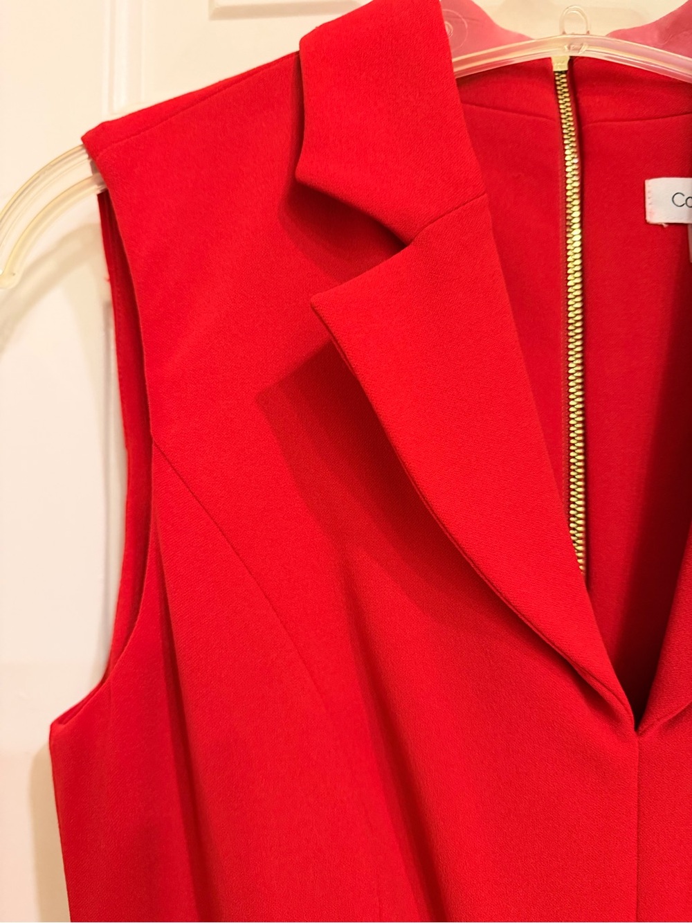 Calvin Klein Sleeveless Red Tailored Sheath Dress, Collar, V-Neck, Lined, Sz 6 - Picture 3 of 14
